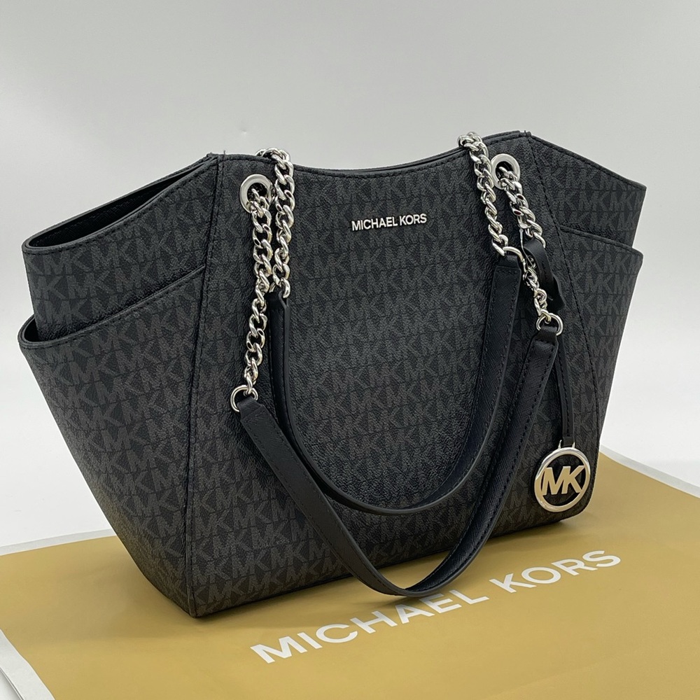 Michael Kors Large Chain Shoulder Tote Bag Black